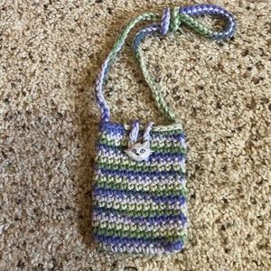 Mini Crochet Bag, Vintage Handmade Crochet Bag with Cat, Mini Crossbody